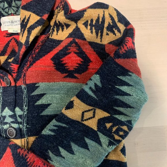 Ralph Lauren Denim Supply Geometric Shawl Cardigan Aztec Southwest - Picture 3 of 11